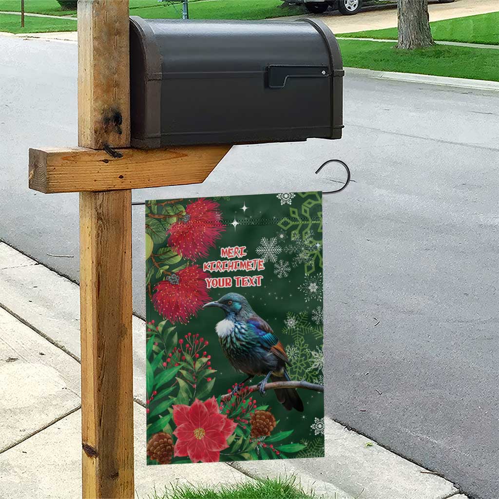 Tui Meri Kirihimete Personalised Garden Flag Pohutukawa Flowers Green Motif - Polynesian Pride