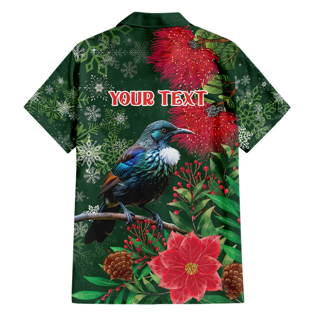 Tui Meri Kirihimete Personalised Hawaiian Shirt Pohutukawa Flowers Green Motif - Polynesian Pride