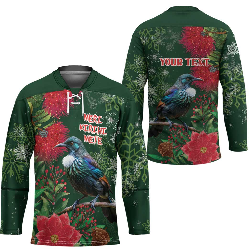 Tui Meri Kirihimete Personalised Hockey Jersey Pohutukawa Flowers Green Motif - Polynesian Pride