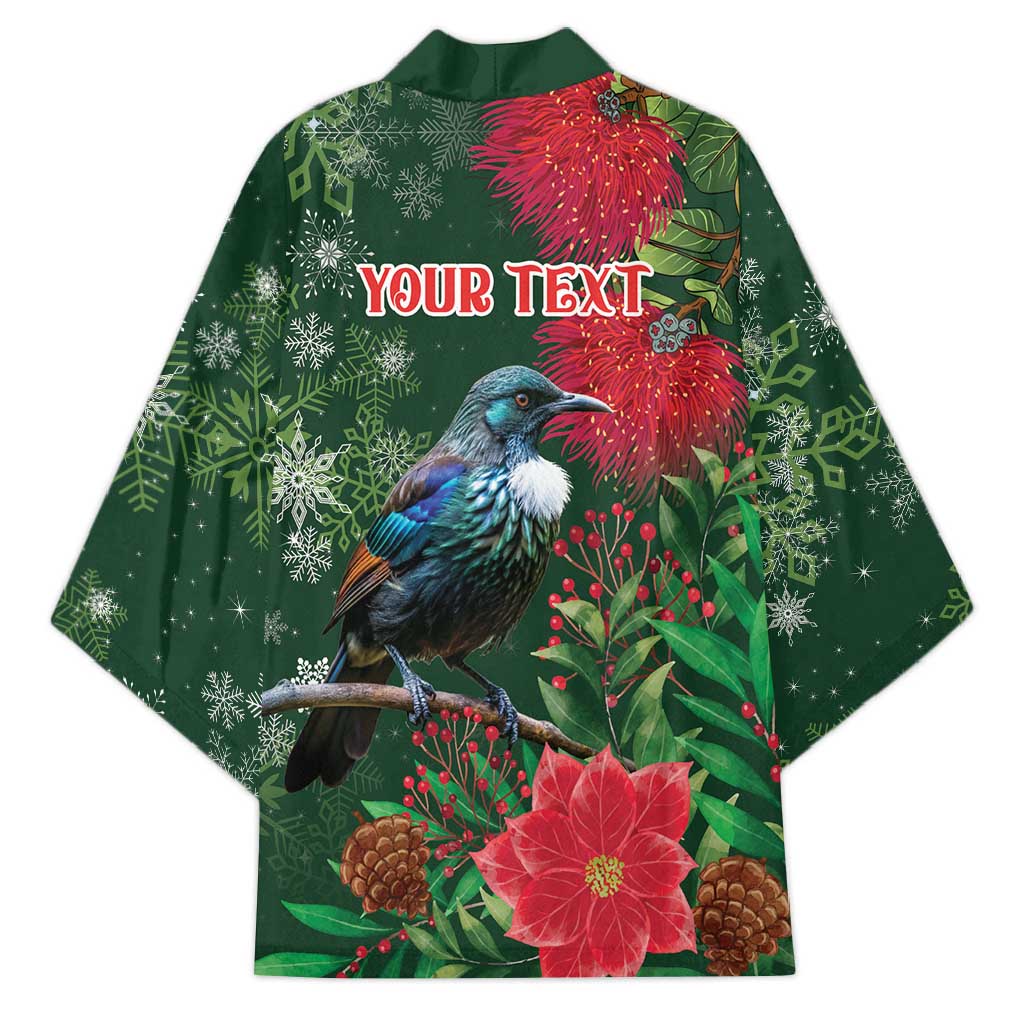 Tui Meri Kirihimete Personalised Kimono Pohutukawa Flowers Green Motif - Polynesian Pride