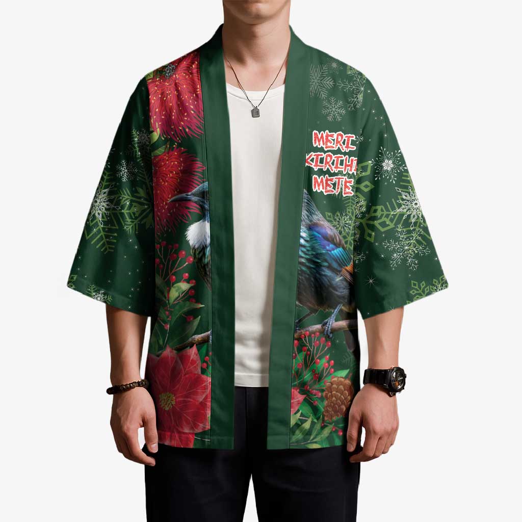 Tui Meri Kirihimete Personalised Kimono Pohutukawa Flowers Green Motif - Polynesian Pride