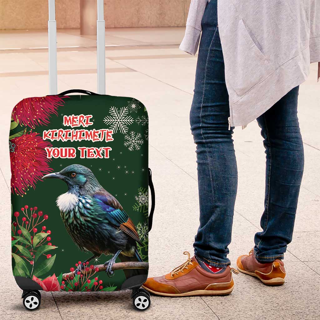 Tui Meri Kirihimete Personalised Luggage Cover Pohutukawa Flowers Green Motif - Polynesian Pride