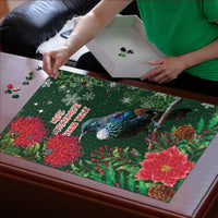 Tui Meri Kirihimete Personalised Puzzle Pohutukawa Flowers Green Motif - Polynesian Pride