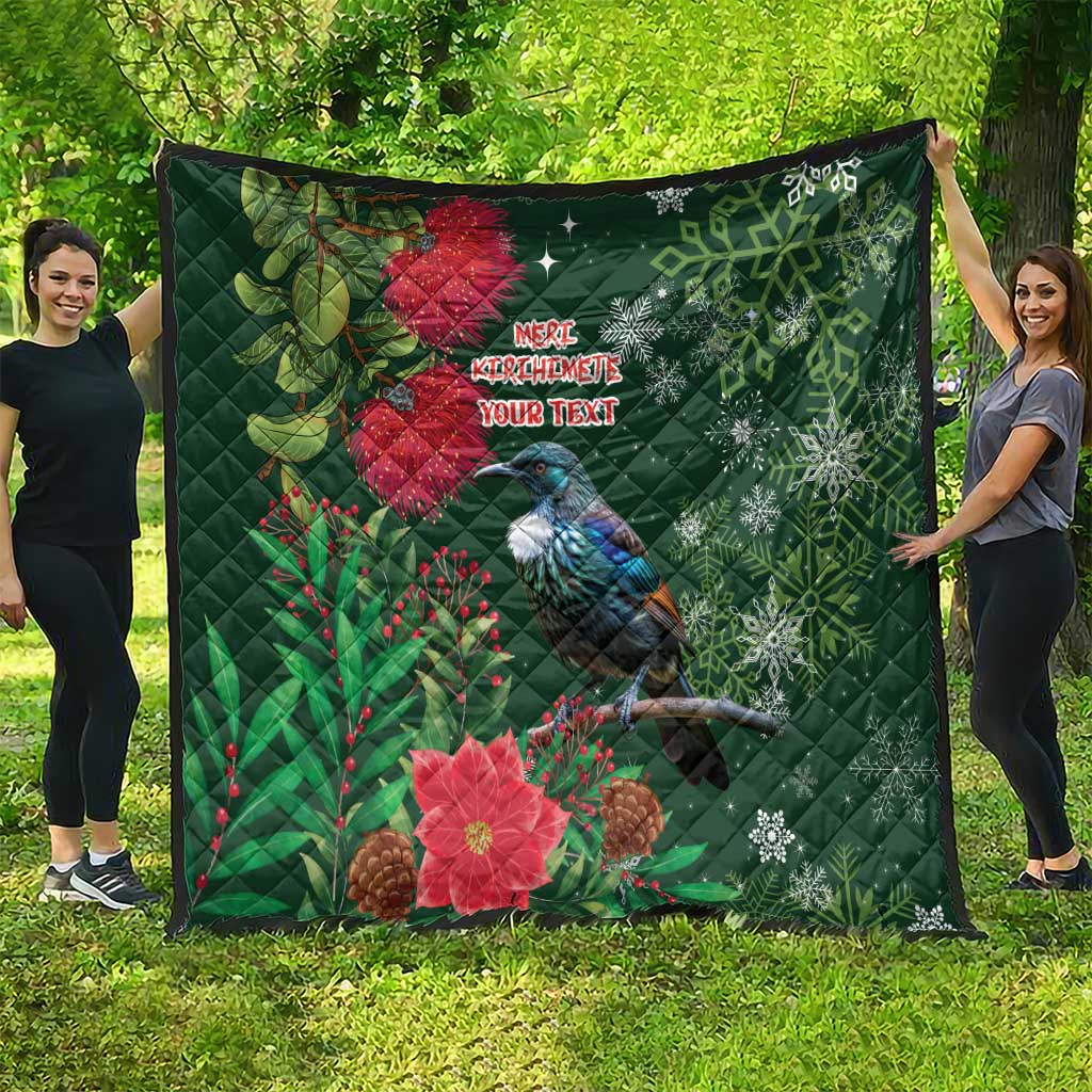 Tui Meri Kirihimete Personalised Quilt Pohutukawa Flowers Green Motif LT9 - Polynesian Pride