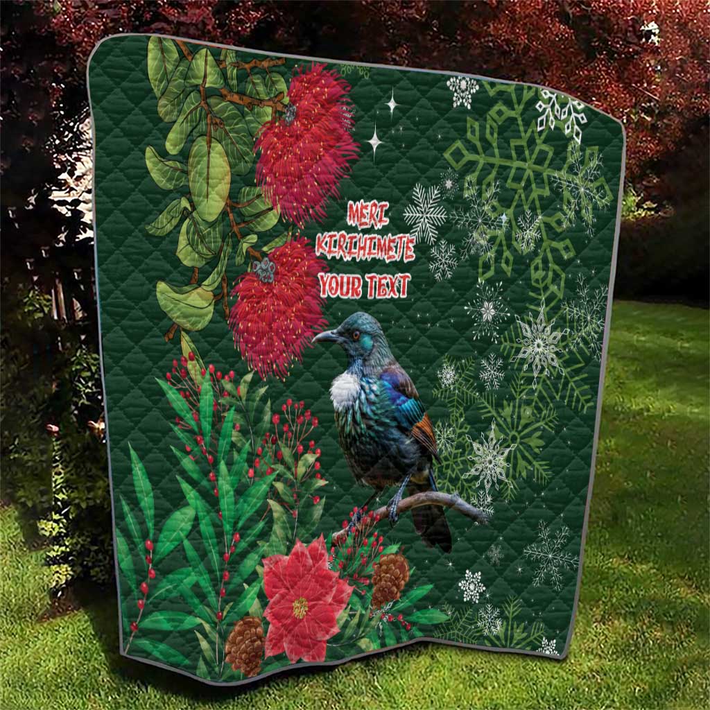 Tui Meri Kirihimete Personalised Quilt Pohutukawa Flowers Green Motif LT9 - Polynesian Pride