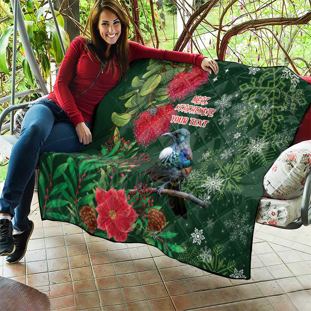 Tui Meri Kirihimete Personalised Quilt Pohutukawa Flowers Green Motif LT9 - Polynesian Pride