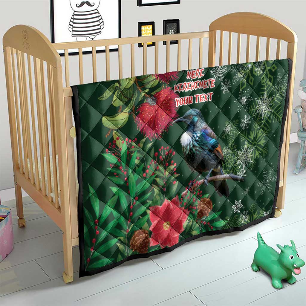Tui Meri Kirihimete Personalised Quilt Pohutukawa Flowers Green Motif LT9 - Polynesian Pride