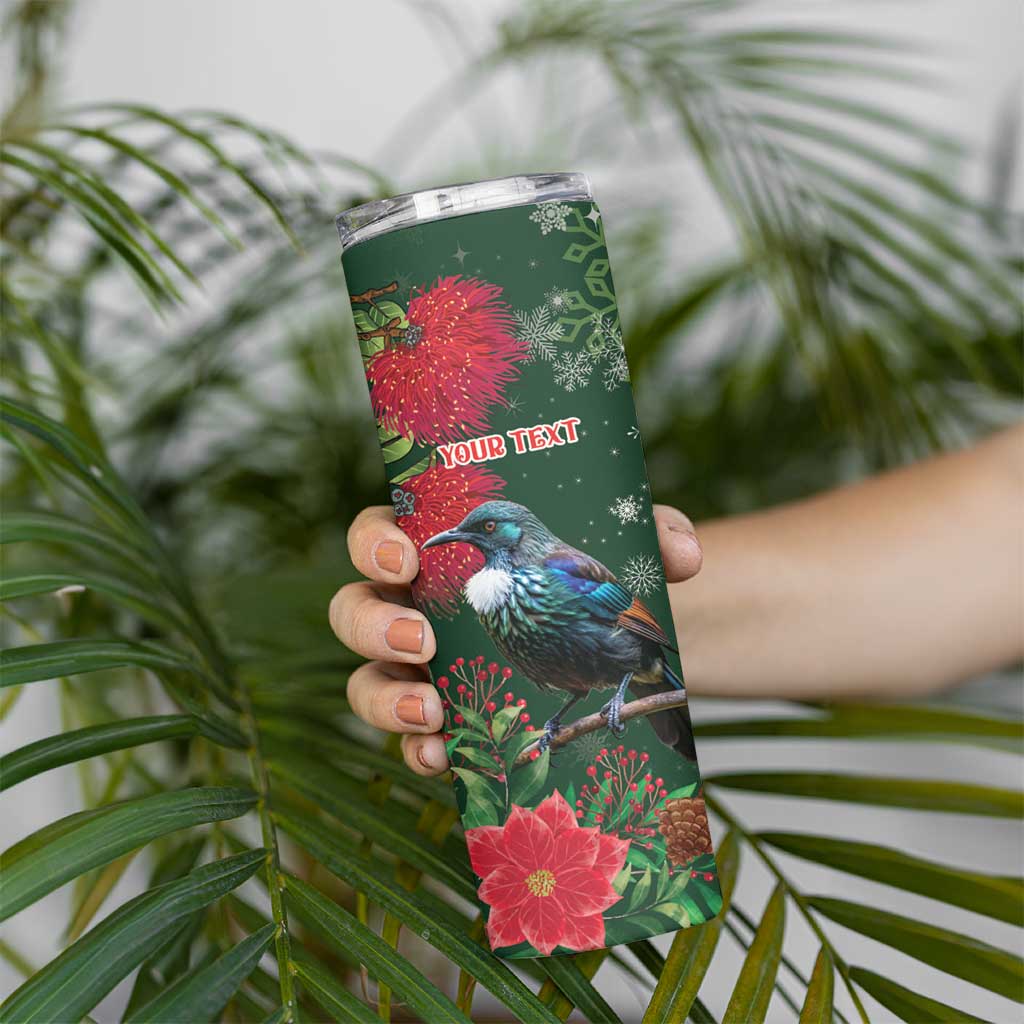 Tui Meri Kirihimete Personalised Skinny Tumbler Pohutukawa Flowers Green Motif - Polynesian Pride