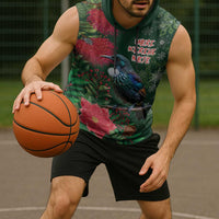 Tui Meri Kirihimete Personalised Sleeveless Hoodie Pohutukawa Flowers Green Motif - Polynesian Pride