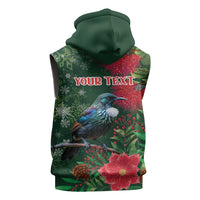 Tui Meri Kirihimete Personalised Sleeveless Zip Hoodie Pohutukawa Flowers Green Motif - Polynesian Pride