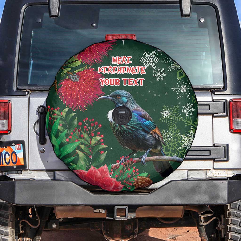 Tui Meri Kirihimete Personalised Spare Tire Cover Pohutukawa Flowers Green Motif - Polynesian Pride
