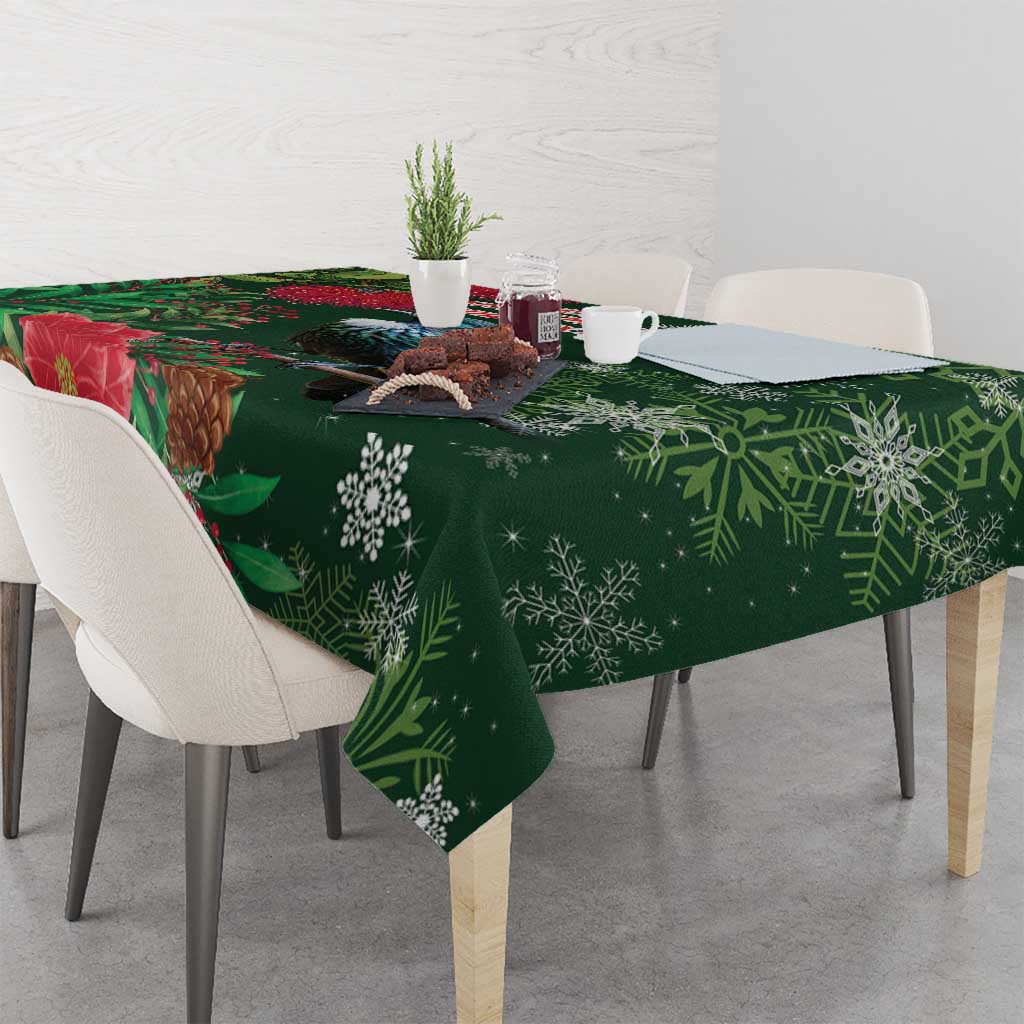 Tui Meri Kirihimete Personalised Tablecloth Pohutukawa Flowers Green Motif - Polynesian Pride