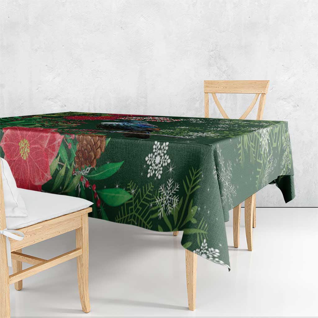 Tui Meri Kirihimete Personalised Tablecloth Pohutukawa Flowers Green Motif - Polynesian Pride
