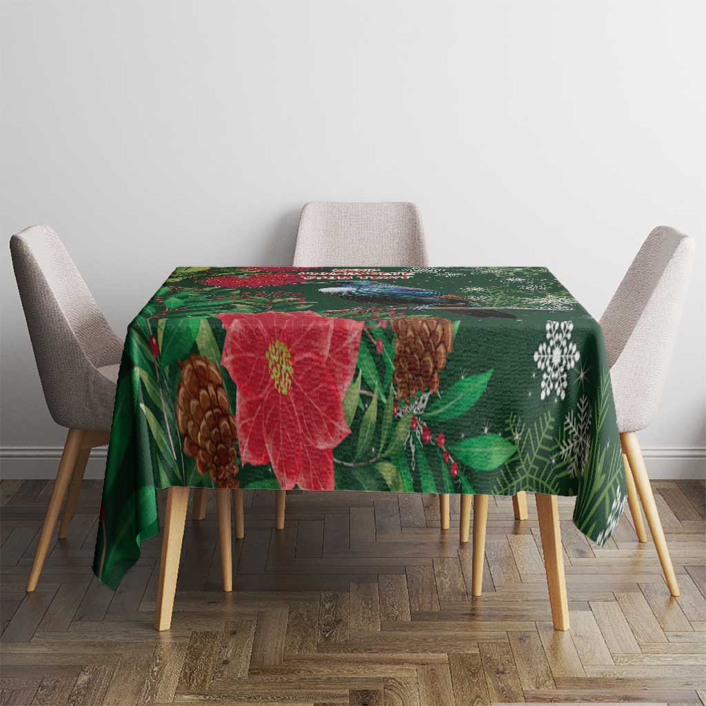 Tui Meri Kirihimete Personalised Tablecloth Pohutukawa Flowers Green Motif - Polynesian Pride