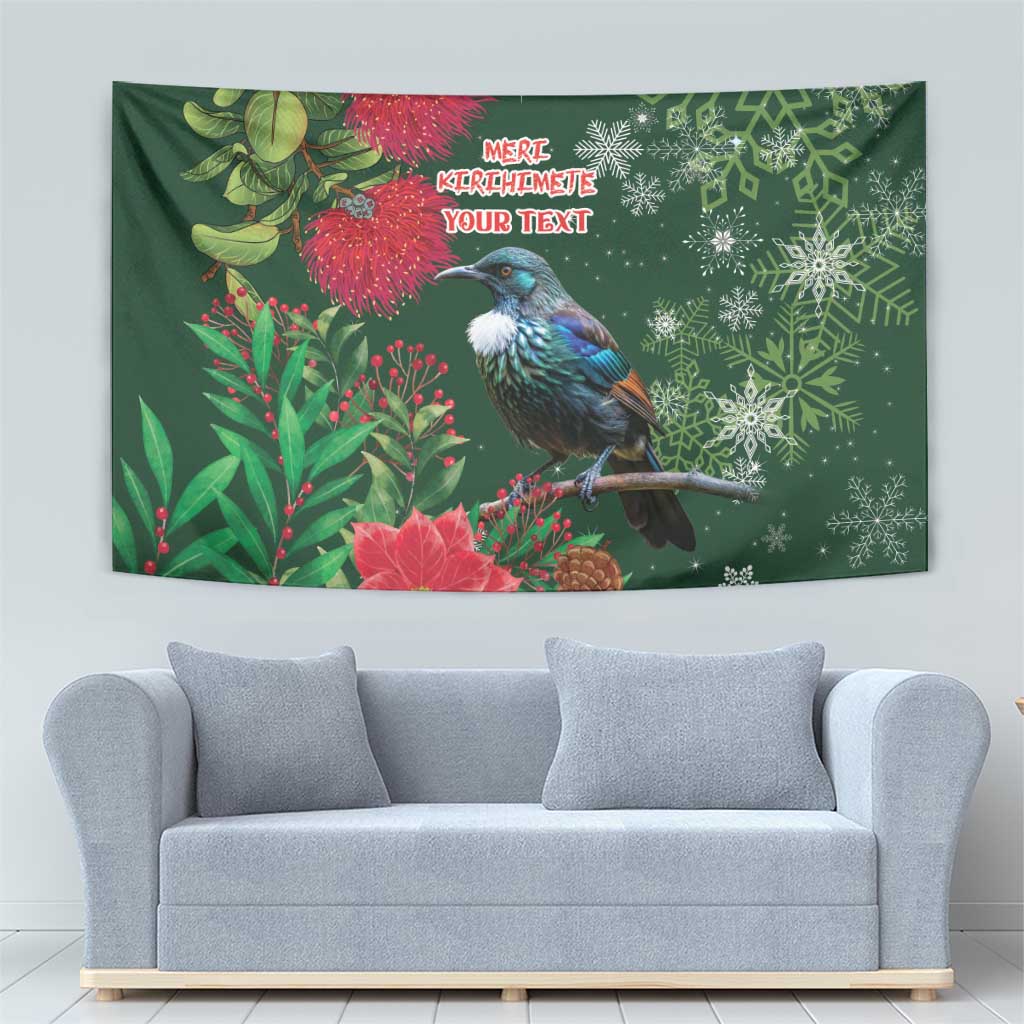 Tui Meri Kirihimete Personalised Tapestry Pohutukawa Flowers Green Motif LT9 - Polynesian Pride