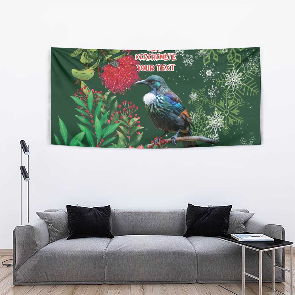 Tui Meri Kirihimete Personalised Tapestry Pohutukawa Flowers Green Motif LT9 - Polynesian Pride