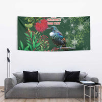 Tui Meri Kirihimete Personalised Tapestry Pohutukawa Flowers Green Motif LT9 - Polynesian Pride