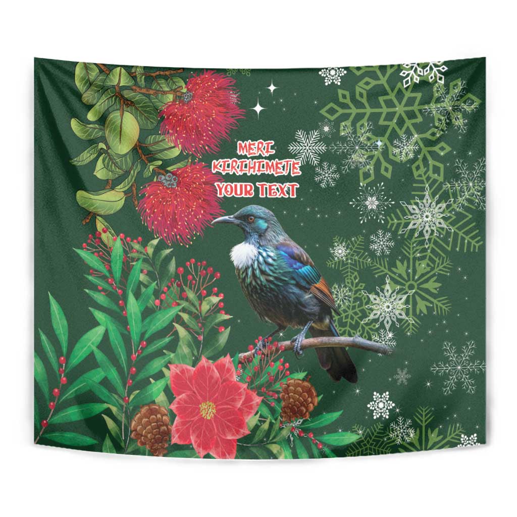 Tui Meri Kirihimete Personalised Tapestry Pohutukawa Flowers Green Motif LT9 - Polynesian Pride
