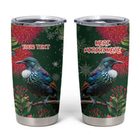 Tui Meri Kirihimete Personalised Tumbler Cup Pohutukawa Flowers Green Motif - Polynesian Pride