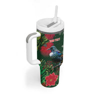 Tui Meri Kirihimete Personalised Tumbler With Handle Pohutukawa Flowers Green Motif - Polynesian Pride
