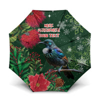 Tui Meri Kirihimete Personalised Umbrella Pohutukawa Flowers Green Motif - Polynesian Pride