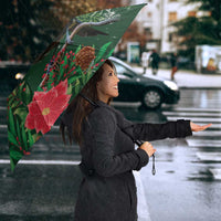 Tui Meri Kirihimete Personalised Umbrella Pohutukawa Flowers Green Motif - Polynesian Pride