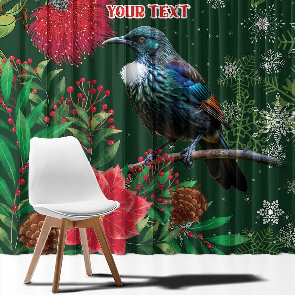 Tui Meri Kirihimete Personalised Window Curtain Pohutukawa Flowers Green Motif LT9 - Polynesian Pride