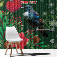 Tui Meri Kirihimete Personalised Window Curtain Pohutukawa Flowers Green Motif LT9 - Polynesian Pride