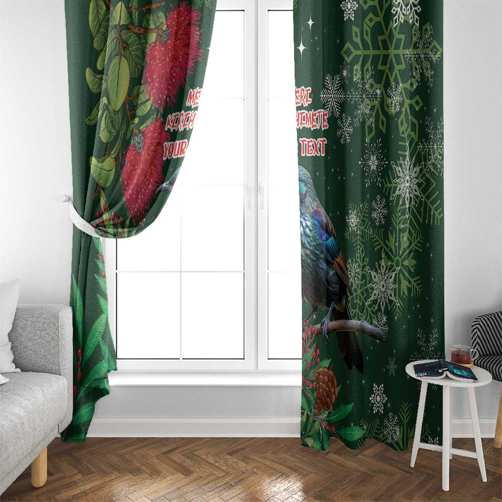 Tui Meri Kirihimete Personalised Window Curtain Pohutukawa Flowers Green Motif LT9 - Polynesian Pride