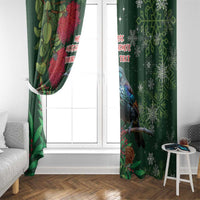 Tui Meri Kirihimete Personalised Window Curtain Pohutukawa Flowers Green Motif LT9 - Polynesian Pride