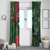 Tui Meri Kirihimete Personalised Window Curtain Pohutukawa Flowers Green Motif LT9 - Polynesian Pride