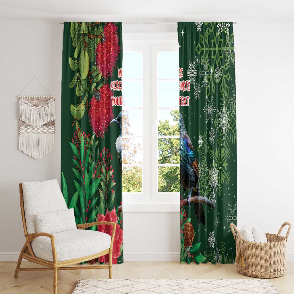 Tui Meri Kirihimete Personalised Window Curtain Pohutukawa Flowers Green Motif LT9 - Polynesian Pride