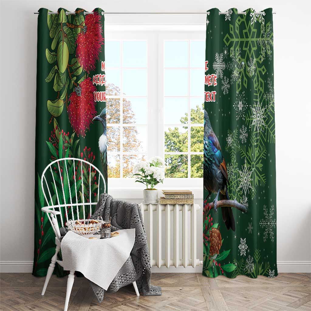 Tui Meri Kirihimete Personalised Window Curtain Pohutukawa Flowers Green Motif LT9 - Polynesian Pride