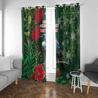 Tui Meri Kirihimete Personalised Window Curtain Pohutukawa Flowers Green Motif LT9 With Grommets Green - Polynesian Pride