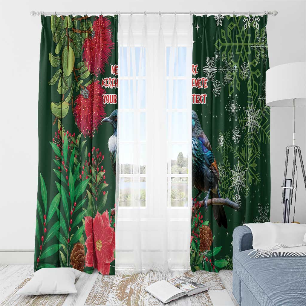 Tui Meri Kirihimete Personalised Window Curtain Pohutukawa Flowers Green Motif LT9 - Polynesian Pride