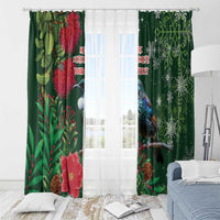 Tui Meri Kirihimete Personalised Window Curtain Pohutukawa Flowers Green Motif LT9 - Polynesian Pride