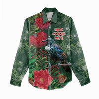 Tui Meri Kirihimete Personalised Women Casual Shirt Pohutukawa Flowers Green Motif - Polynesian Pride