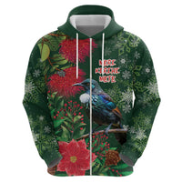 Tui Meri Kirihimete Personalised Zip Hoodie Pohutukawa Flowers Green Motif - Polynesian Pride