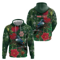 Tui Meri Kirihimete Personalised Zip Hoodie Pohutukawa Flowers Green Motif - Polynesian Pride