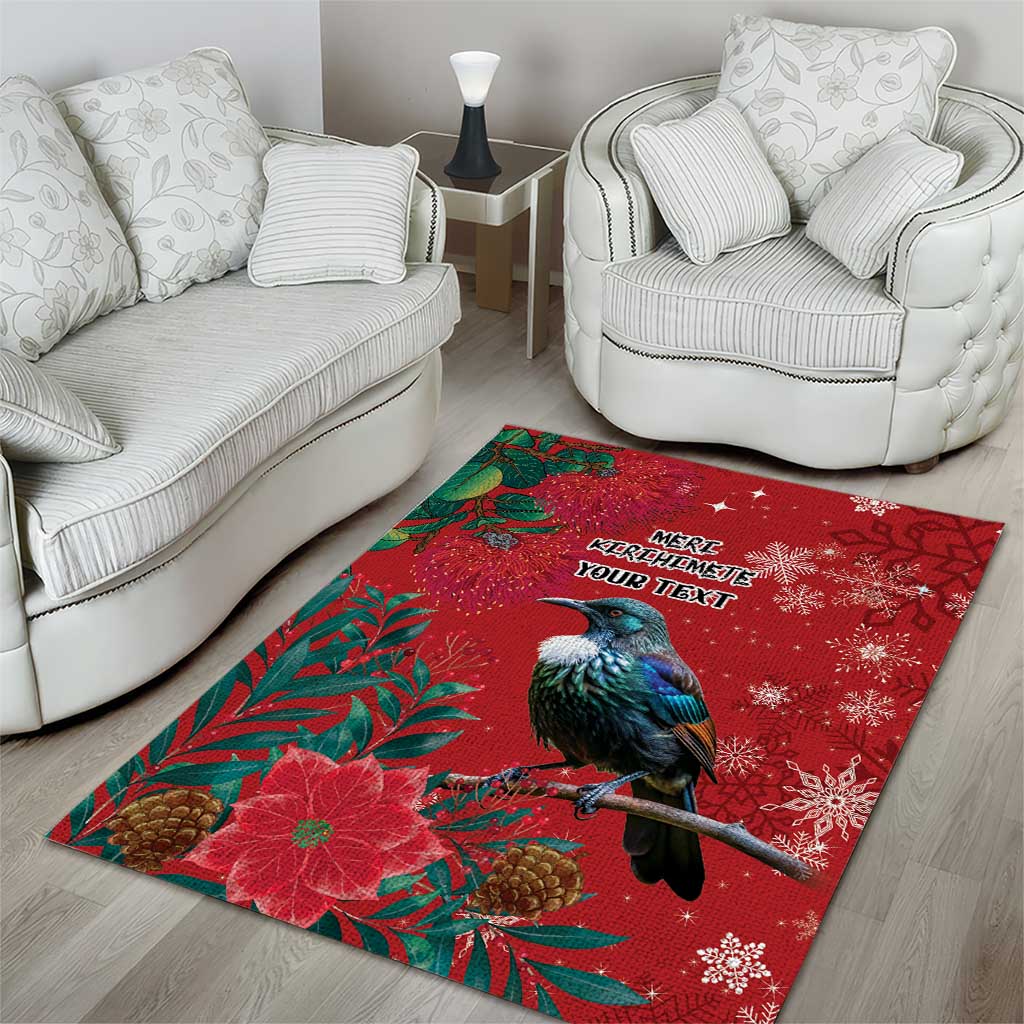Tui Meri Kirihimete Personalised Area Rug Pohutukawa Flowers Red Motif - Polynesian Pride