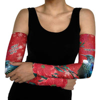 Tui Meri Kirihimete Personalised Arm Sleeves Pohutukawa Flowers Red Motif - Polynesian Pride