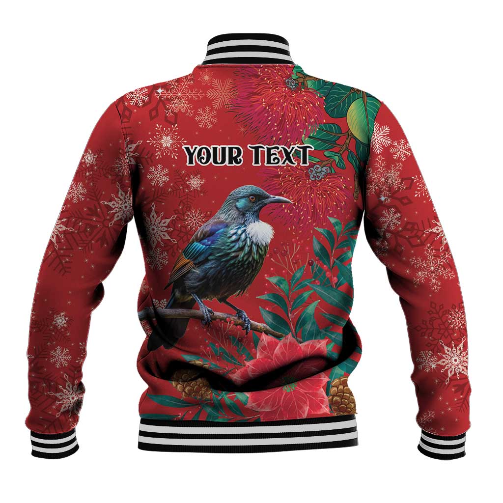 Tui Meri Kirihimete Personalised Baseball Jacket Pohutukawa Flowers Red Motif - Polynesian Pride