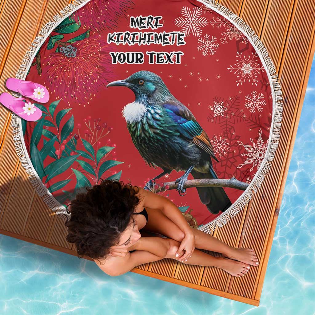 Tui Meri Kirihimete Personalised Beach Blanket Pohutukawa Flowers Red Motif - Polynesian Pride