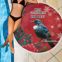 Tui Meri Kirihimete Personalised Beach Blanket Pohutukawa Flowers Red Motif - Polynesian Pride