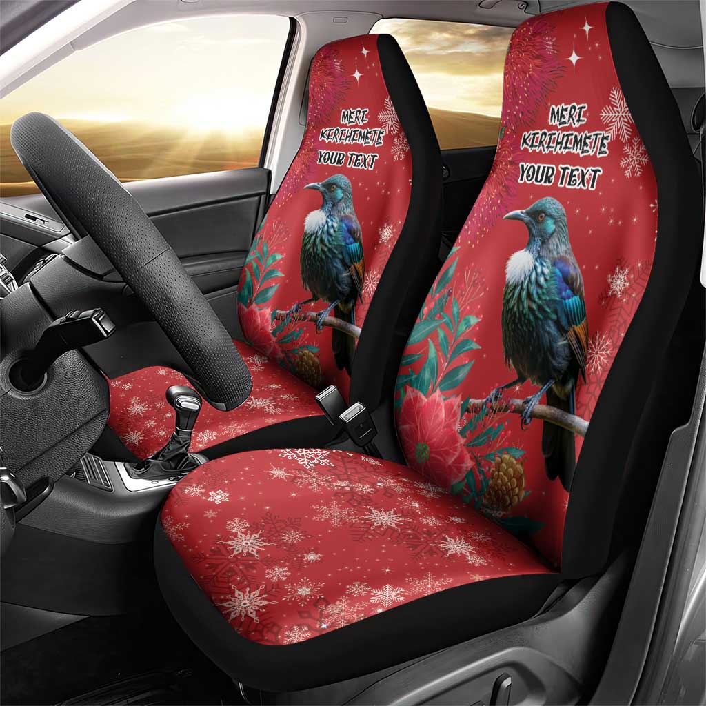 Tui Meri Kirihimete Personalised Car Seat Cover Pohutukawa Flowers Red Motif - Polynesian Pride