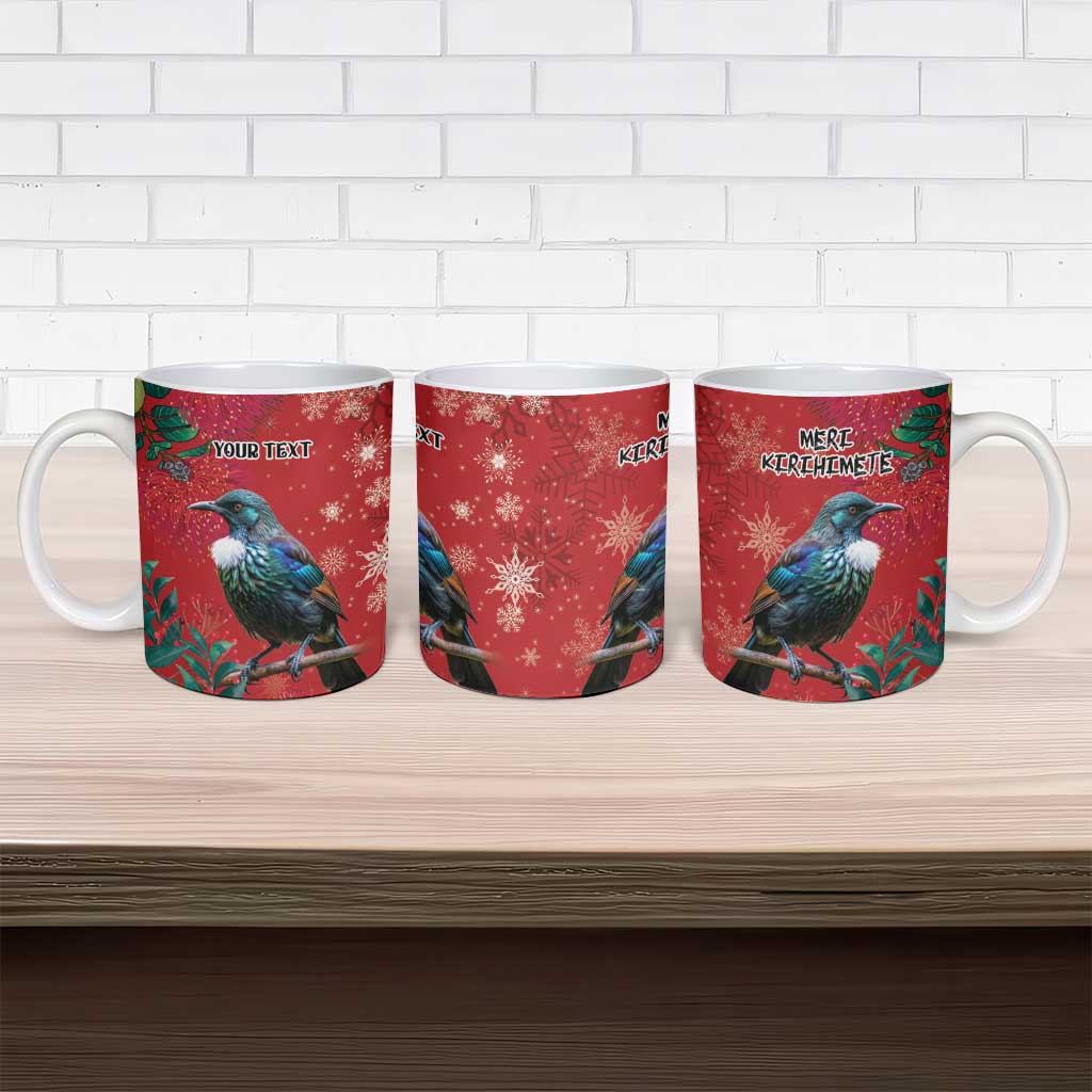 Tui Meri Kirihimete Personalised Ceramic Mug Pohutukawa Flowers Red Motif - Polynesian Pride