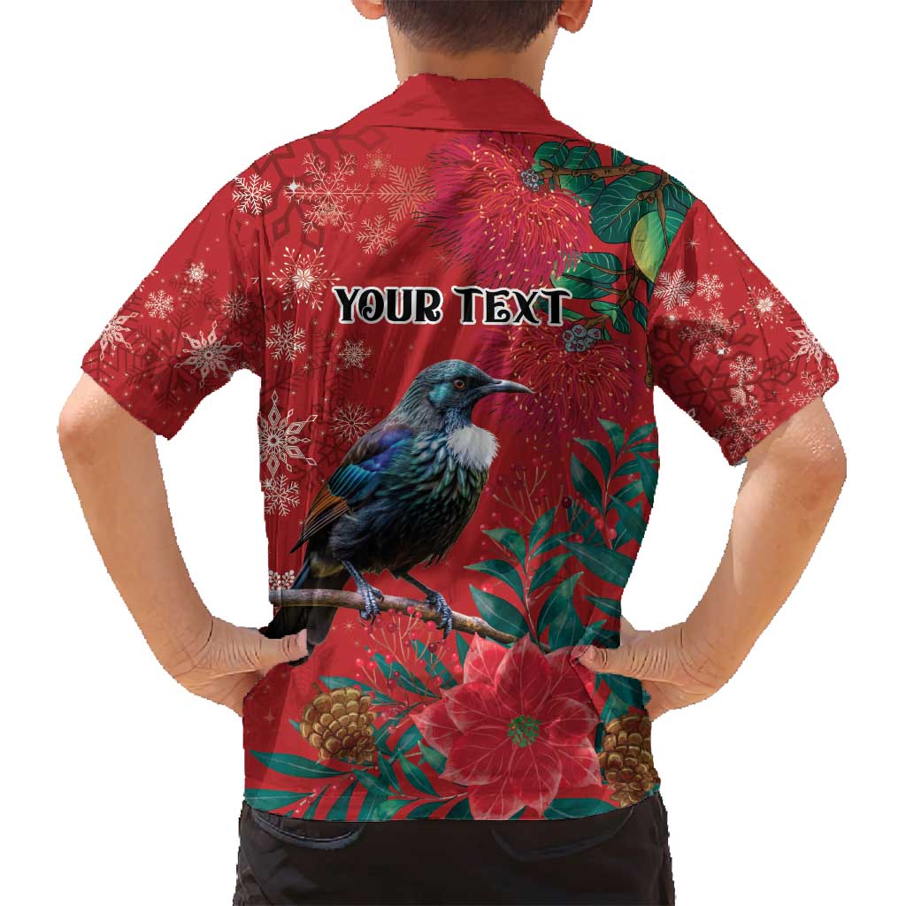 Tui Meri Kirihimete Personalised Family Matching Puletasi and Hawaiian Shirt Pohutukawa Flowers Red Motif - Polynesian Pride