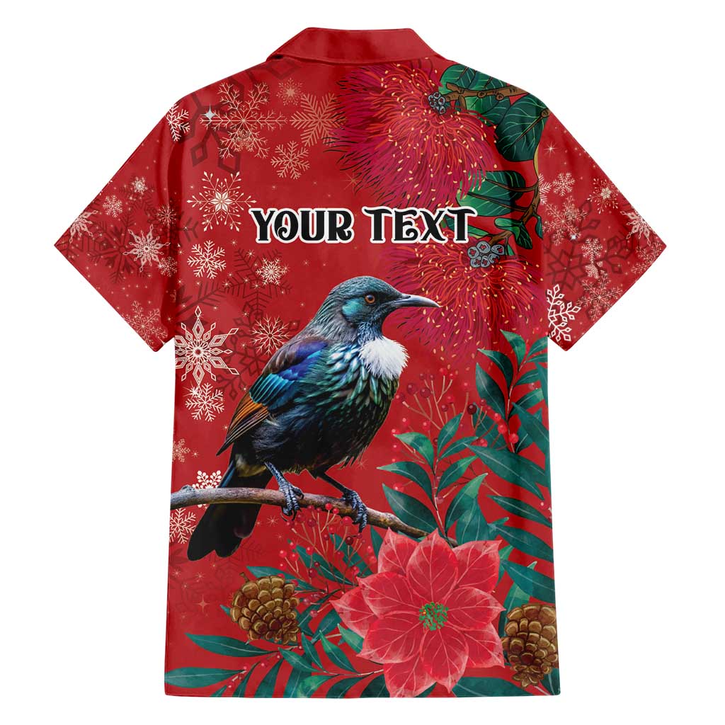 Tui Meri Kirihimete Personalised Family Matching Short Sleeve Bodycon Dress and Hawaiian Shirt Pohutukawa Flowers Red Motif - Polynesian Pride