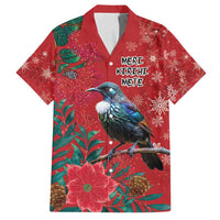 Tui Meri Kirihimete Personalised Family Matching Tank Maxi Dress and Hawaiian Shirt Pohutukawa Flowers Red Motif - Polynesian Pride