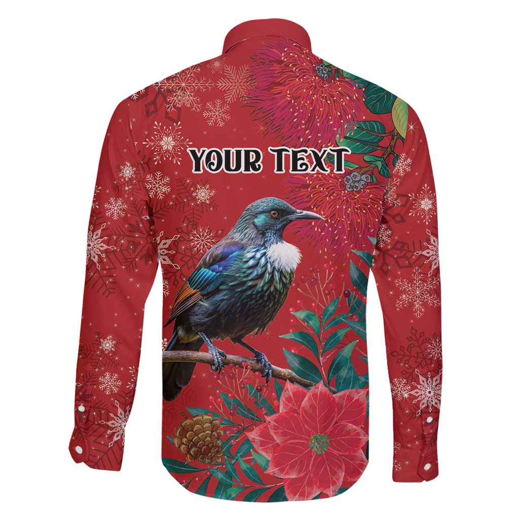 Tui Meri Kirihimete Personalised Family Matching Tank Maxi Dress and Hawaiian Shirt Pohutukawa Flowers Red Motif - Polynesian Pride